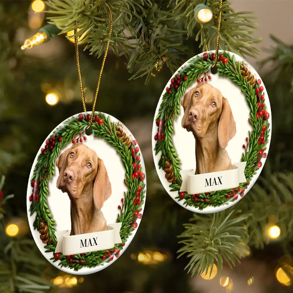 Custom Photo Lovely Pet Face Dog Cat 3D Effect - Personalized Circle Ceramic Ornament - Image 3