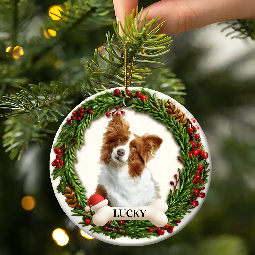 Custom Photo Lovely Pet Face Dog Cat 3D Effect - Personalized Circle Ceramic Ornament - Image 4