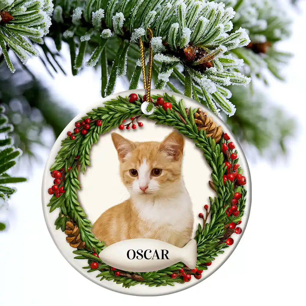 Custom Photo Lovely Pet Face Dog Cat 3D Effect - Personalized Circle Ceramic Ornament - Image 5