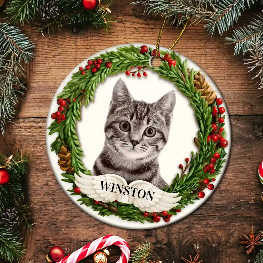 Custom Photo Lovely Pet Face Dog Cat 3D Effect - Personalized Circle Ceramic Ornament - Image 6
