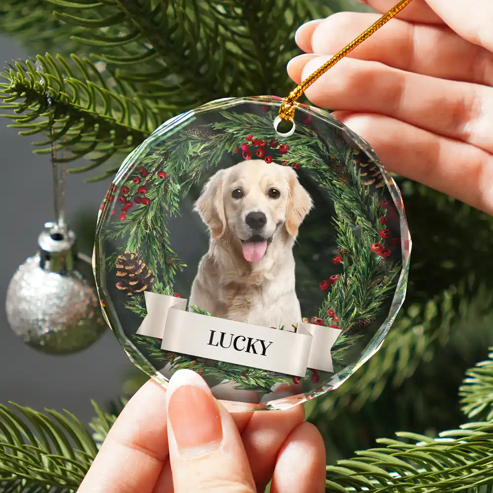Custom Photo Lovely Pet Face Dog Cat - Personalized Circle Glass Ornament - Image 3