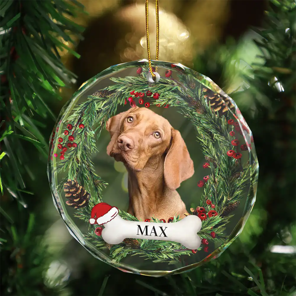 Custom Photo Lovely Pet Face Dog Cat - Personalized Circle Glass Ornament - Image 4
