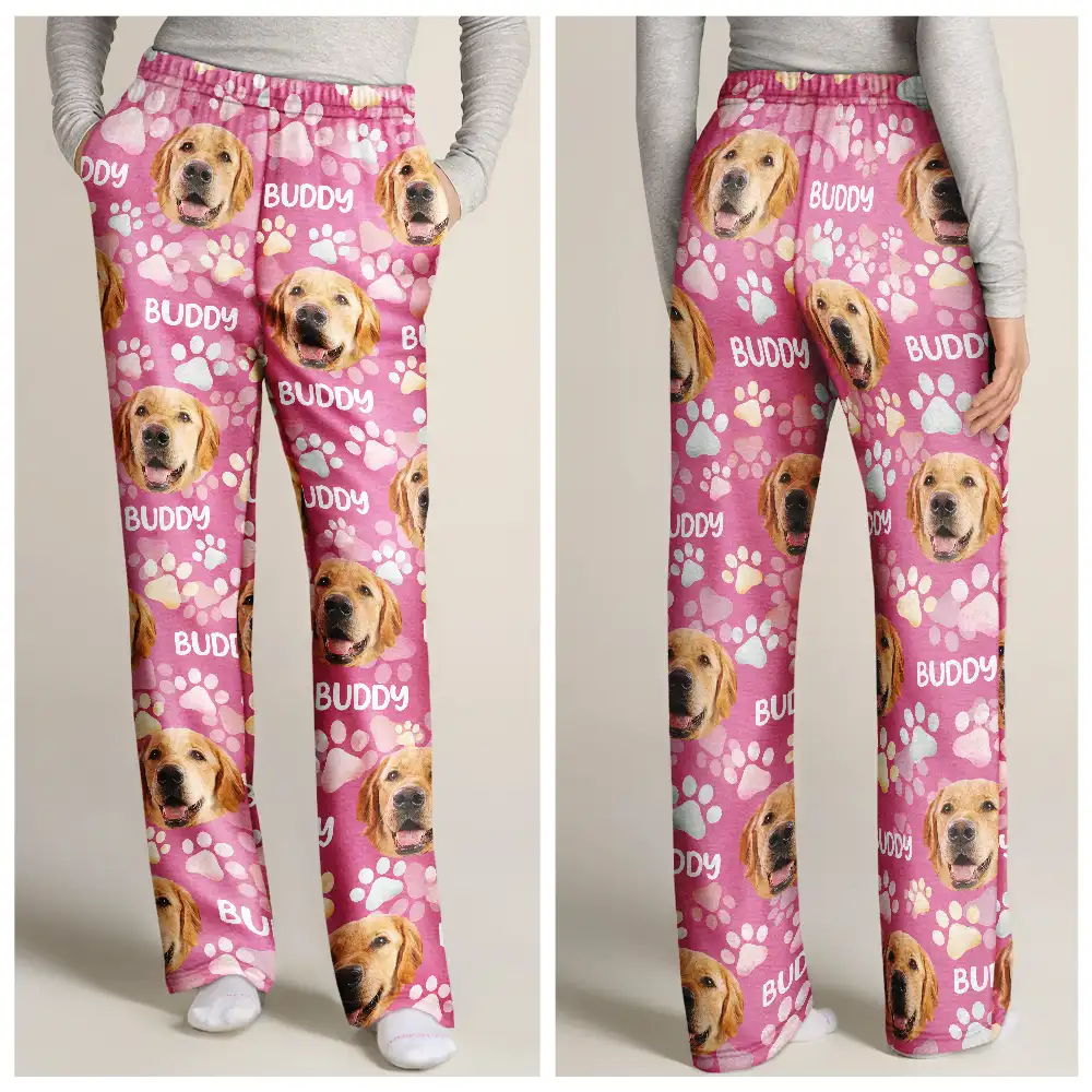 Custom Photo Lovely Pet Face Pattern Dog Cat Family - Personalized Pajama Pants - Image 4