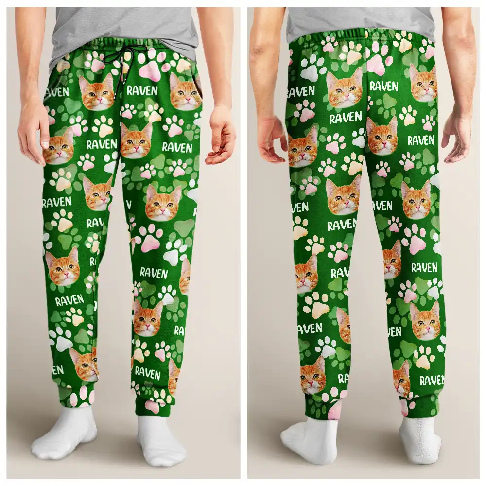 Custom Photo Lovely Pet Face Pattern Dog Cat Family - Personalized Pajama Pants - Image 5