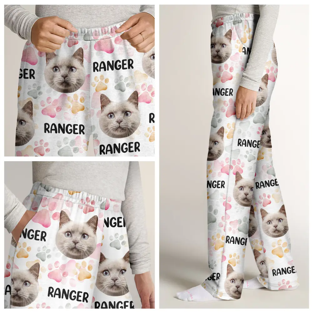 Custom Photo Lovely Pet Face Pattern Dog Cat Family - Personalized Pajama Pants - Image 8