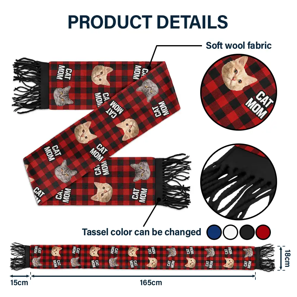 Custom Photo Lovely Pet Face - Personalized Wool Scarf With Tassel - Image 5