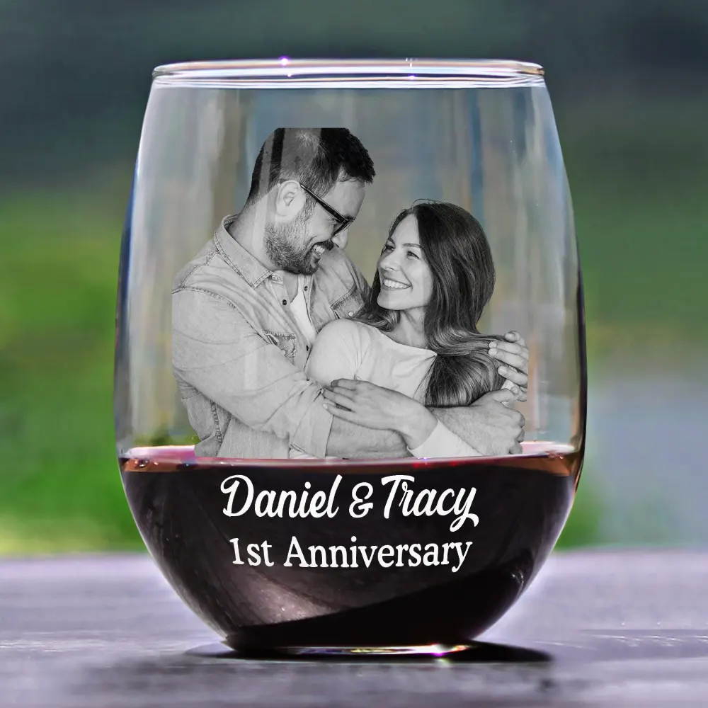 Custom Photo Loving Couple Bestie Family Sibling Pet - Personalized Stemless Wine Glass - Image 3