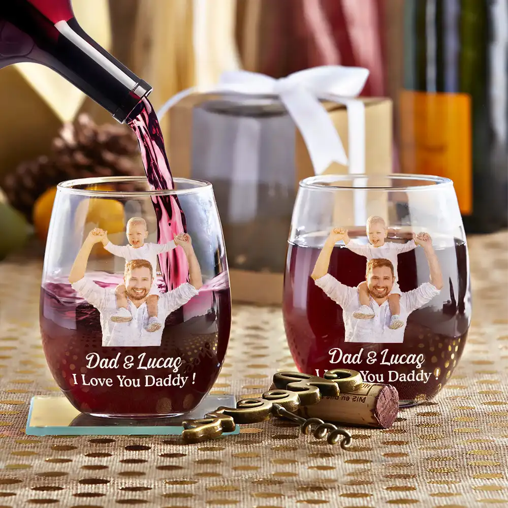 Custom Photo Loving Couple Bestie Family Sibling Pet - Personalized Stemless Wine Glass - Image 4