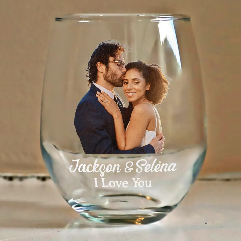 Custom Photo Loving Couple Bestie Family Sibling Pet - Personalized Stemless Wine Glass - Image 5