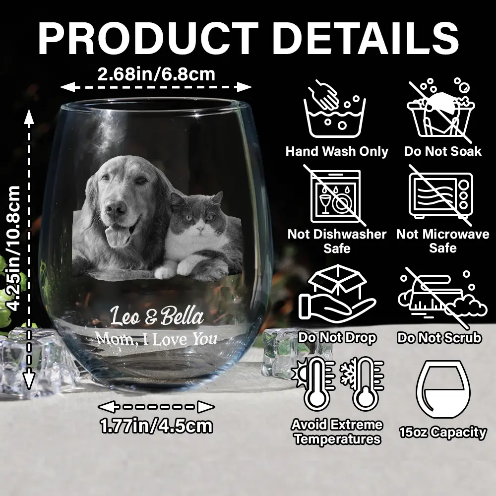 Custom Photo Loving Couple Bestie Family Sibling Pet - Personalized Stemless Wine Glass - Image 6