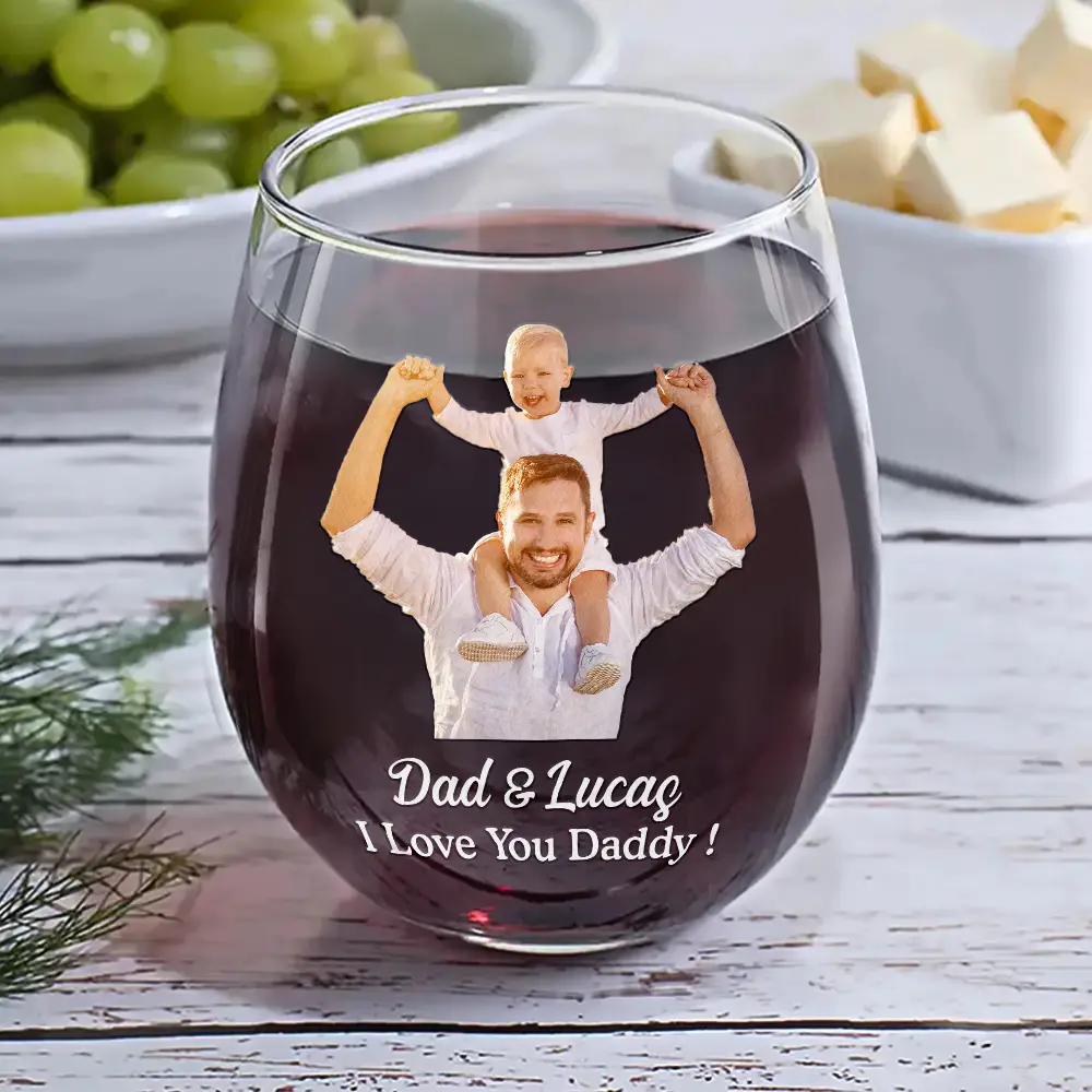 Custom Photo Loving Couple Bestie Family Sibling Pet - Personalized Stemless Wine Glass - Image 7