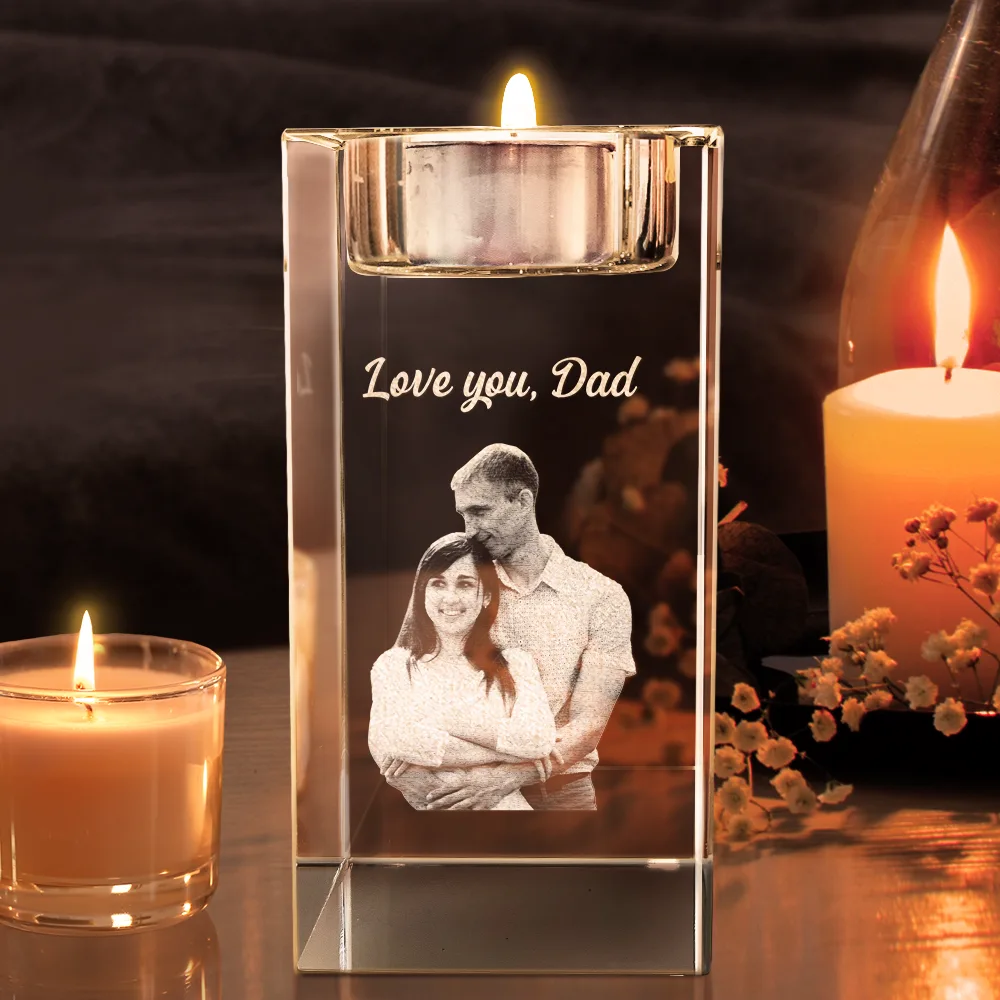 Custom Photo Loving Family Siblings Besties - Personalized Crystal Candle Holder - Image 3