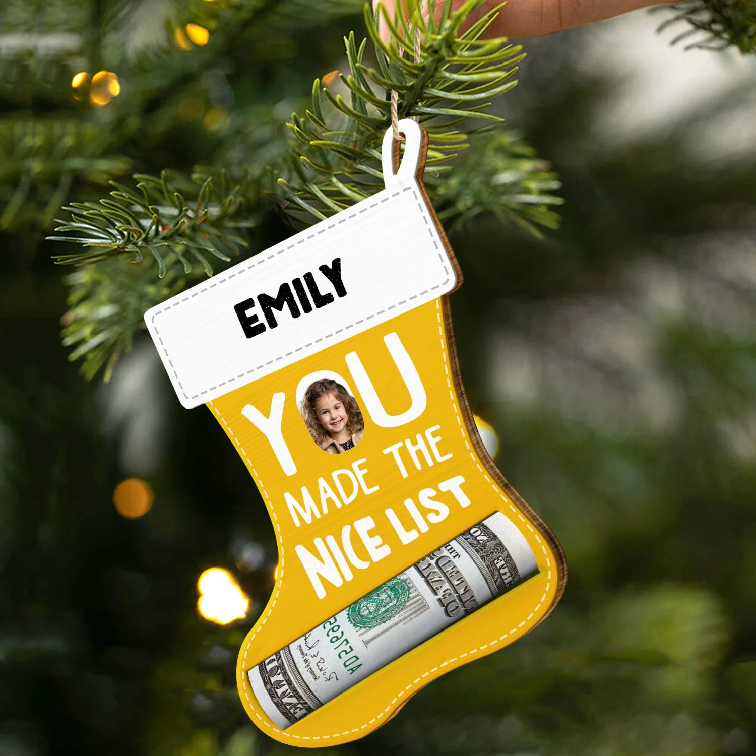 Custom Photo Made The Nice List - Christmas Gift For Kids - Personalized Wooden Cutout Ornament, Money Holder Ornament - Image 3