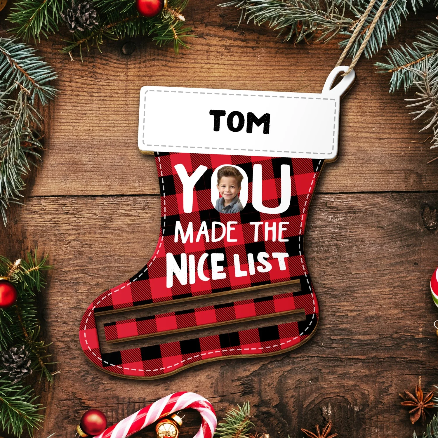 Custom Photo Made The Nice List - Christmas Gift For Kids - Personalized Wooden Cutout Ornament, Money Holder Ornament - Image 6