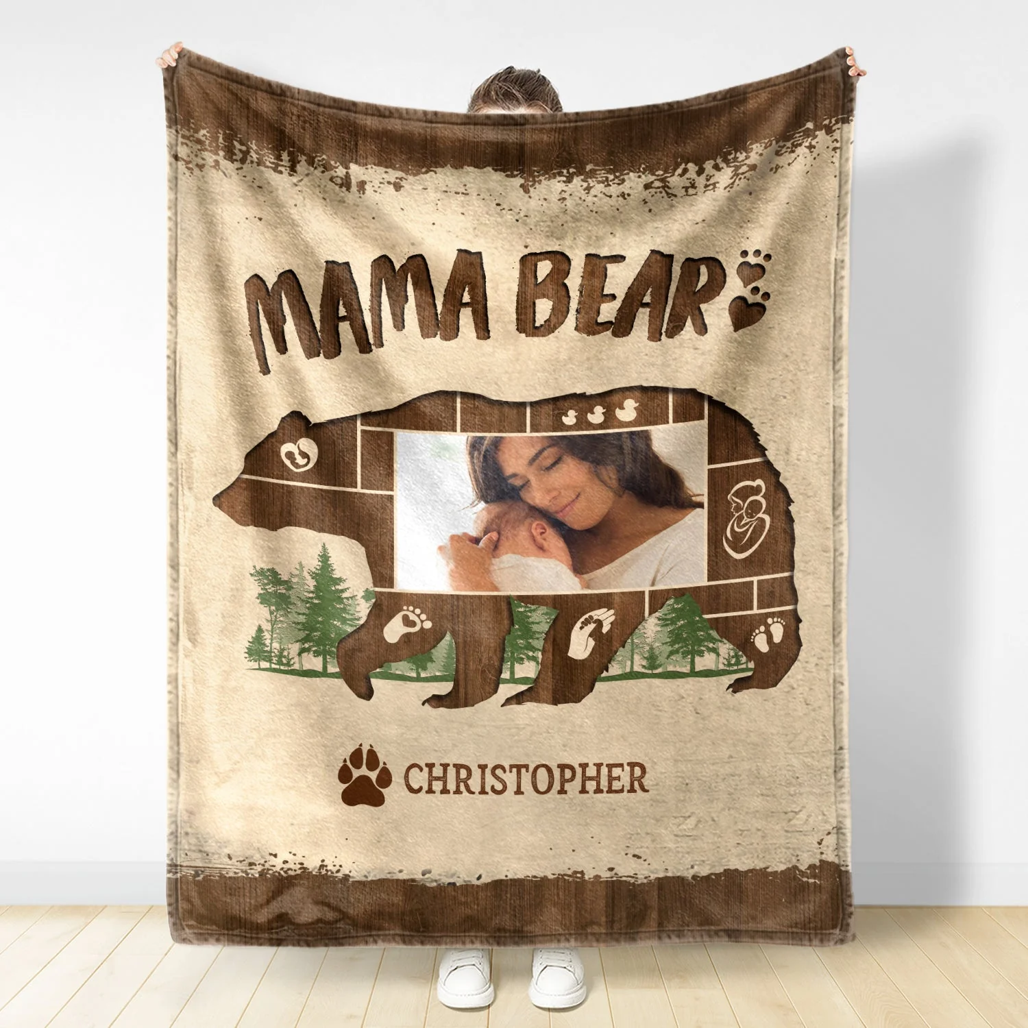 Custom Photo Mama Bear - Gift For Mother - Personalized Fleece Blanket - Image 2