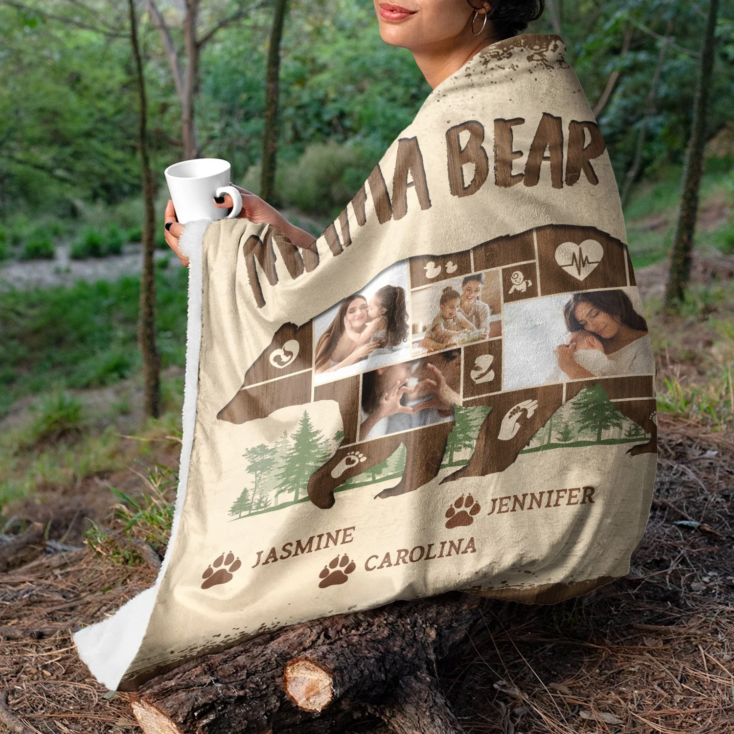 Custom Photo Mama Bear - Gift For Mother - Personalized Fleece Blanket - Image 3