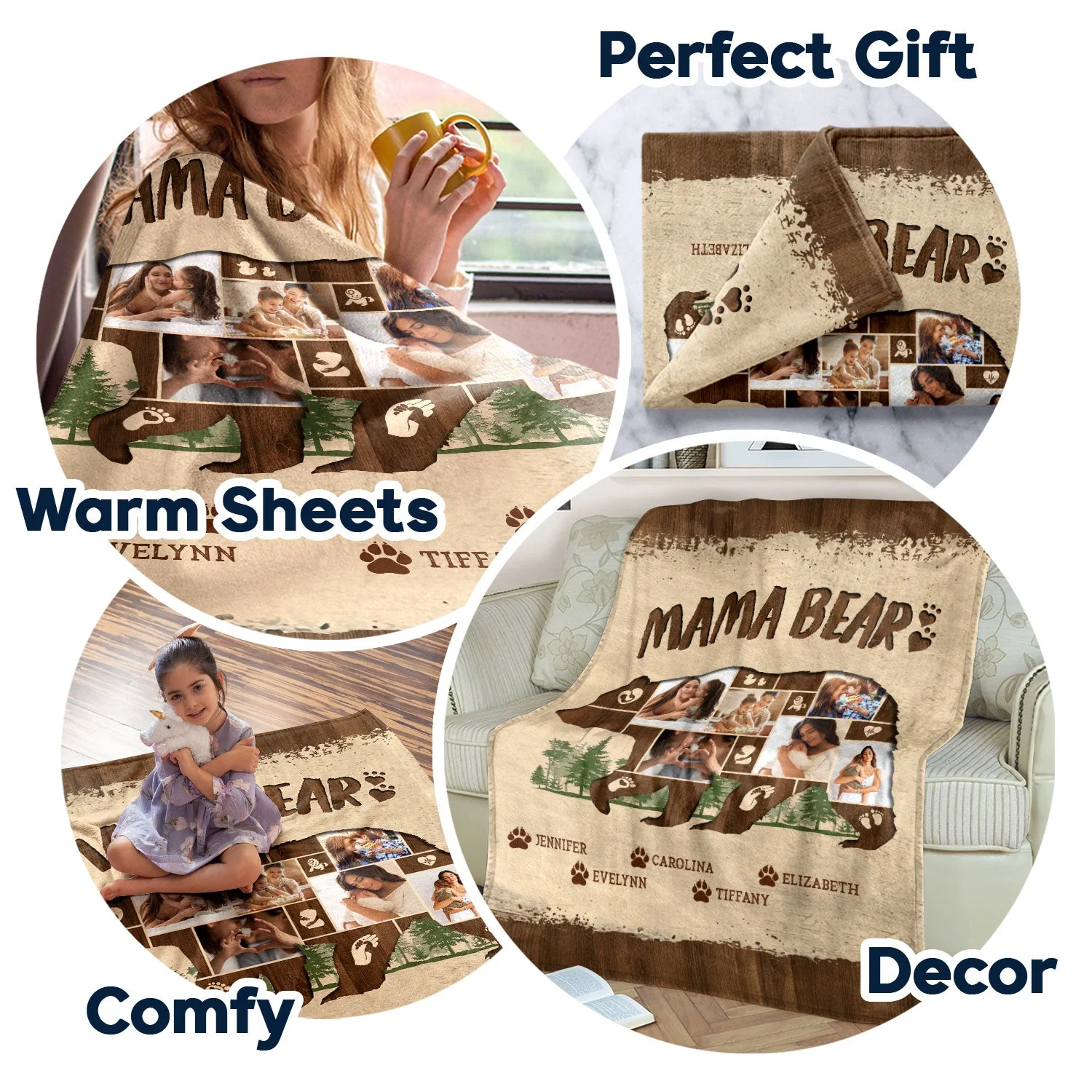 Custom Photo Mama Bear - Gift For Mother - Personalized Fleece Blanket - Image 5