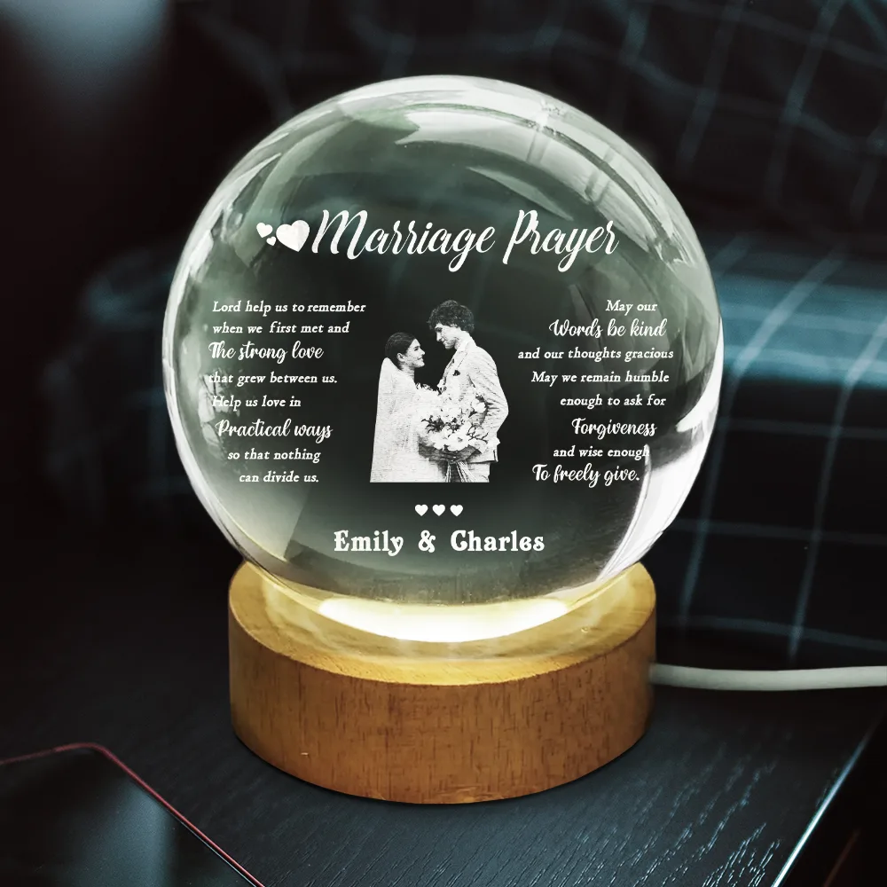 Custom Photo Marriage Prayer - Personalized Crystal Globe Lamp - Image 4