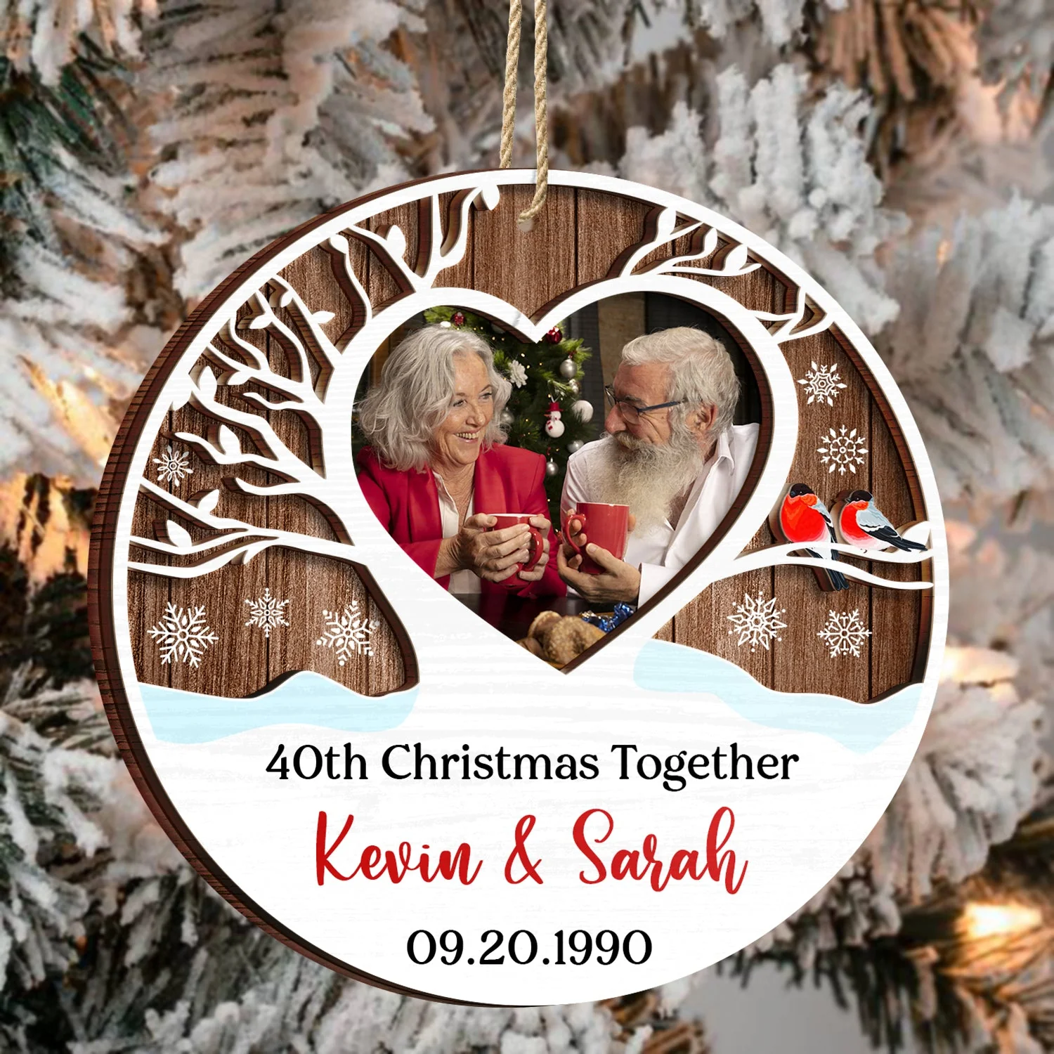 Custom Photo Married Christmas Together - Gift For Couples - Personalized 2-Layered Wooden Ornament - Image 3