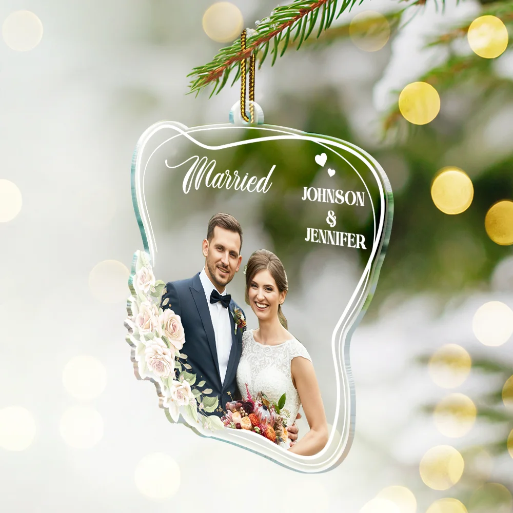 Custom Photo Married Engaged Couple - Personalized Custom Shaped Acrylic Ornament - Image 3