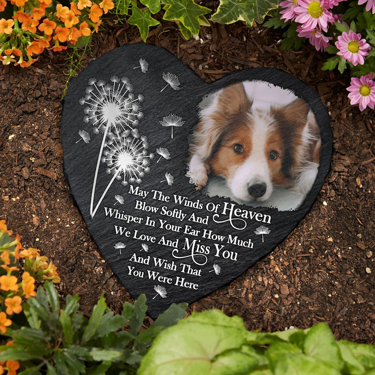Custom Photo May The Winds Of Heaven Blow Softly - Memorial Gift For Family, Friends, Siblings, Dog Lovers, Cat Lovers - Personalized Heart Memorial Garden Stone - Image 3