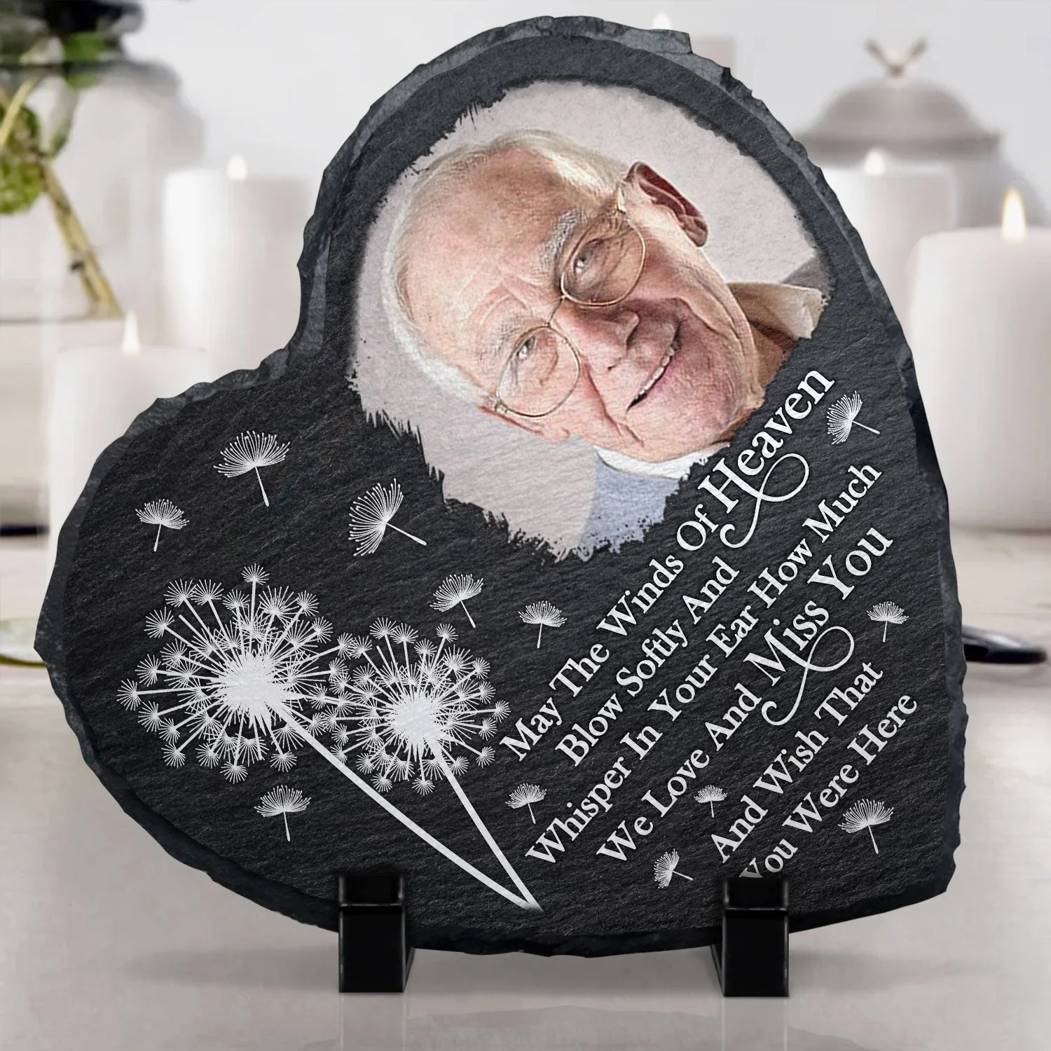 Custom Photo May The Winds Of Heaven Blow Softly - Memorial Gift For Family, Friends, Siblings, Dog Lovers, Cat Lovers - Personalized Heart Memorial Garden Stone - Image 4
