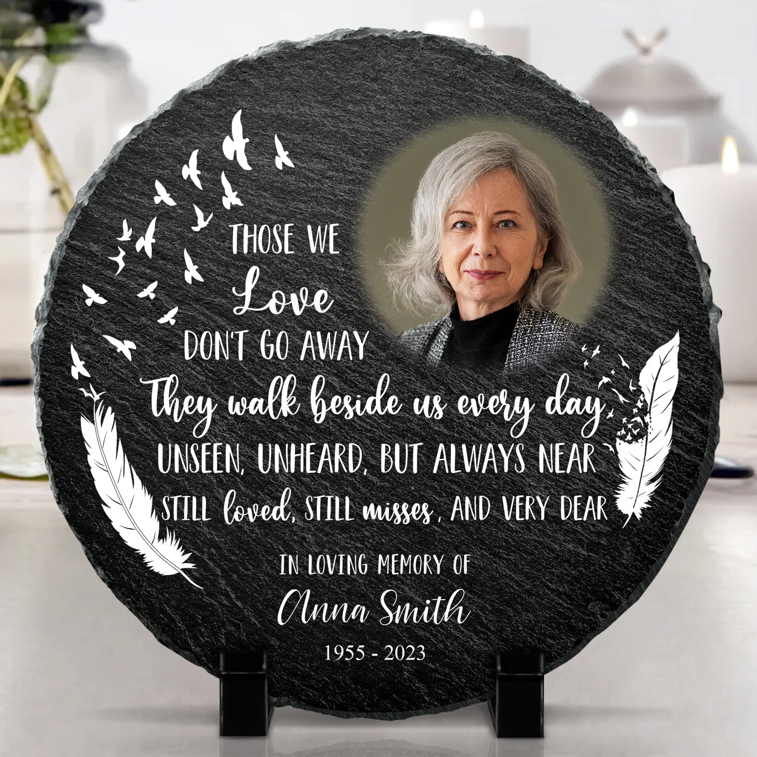 Custom Photo May The Winds Of Heaven Blow Softly - Memorial Gift - Personalized Circle Memorial Garden Stone - Image 4