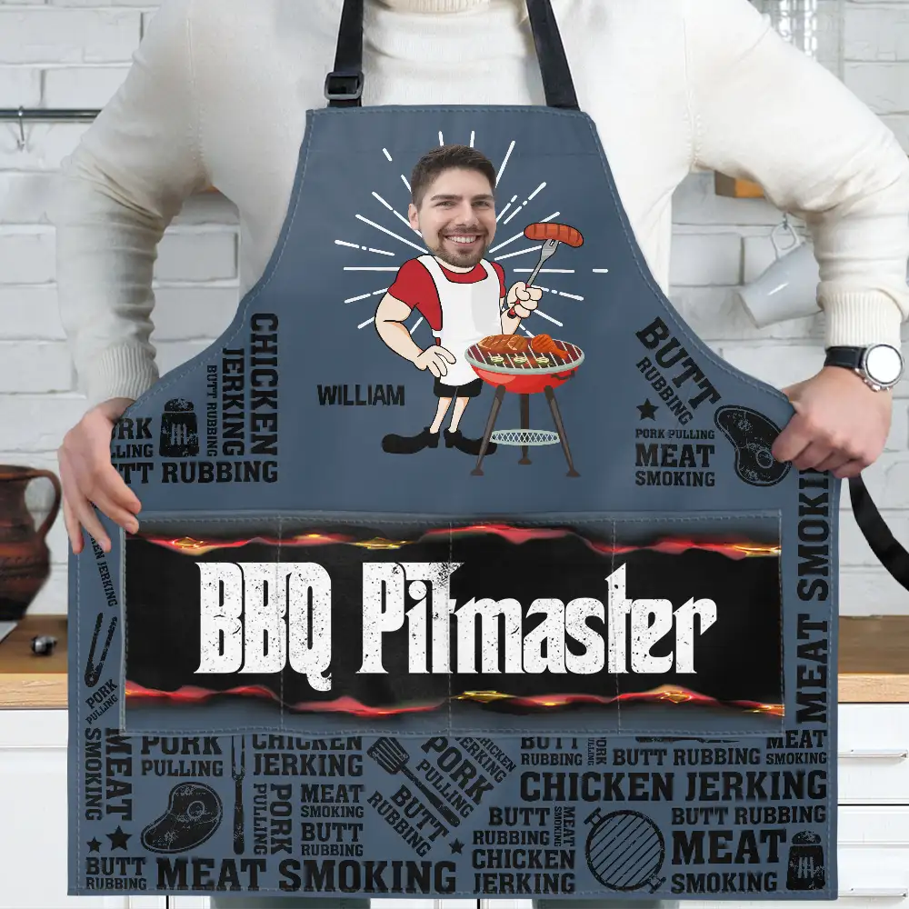 Custom Photo Meat Smoking Grillfather - Personalized Apron - Image 3