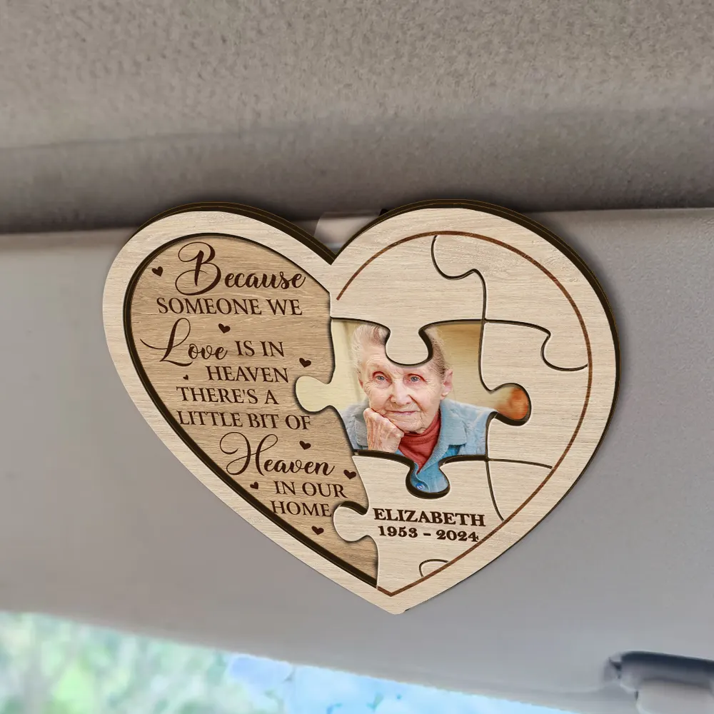 Custom Photo Memorial A Big Piece Of My Heart Lives In Heaven - Personalized Custom Shaped Car Visor Clip - Image 2