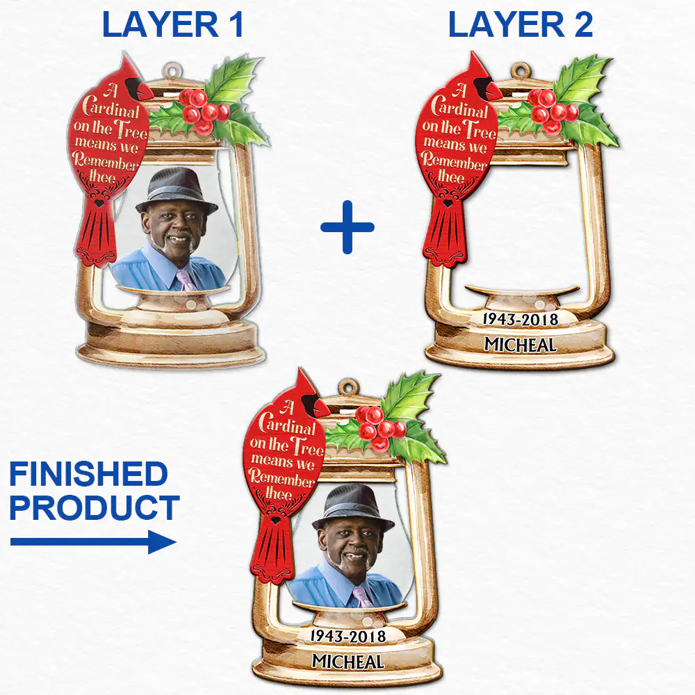 Custom Photo Memorial A Cardinal On The Tree - Personalized 2-Layered Mix Ornament - Image 7