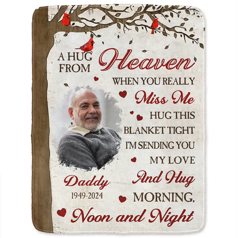 Custom Photo Memorial A Hug From Heaven - Personalized Fleece Blanket, Sherpa Blanket - Image 2