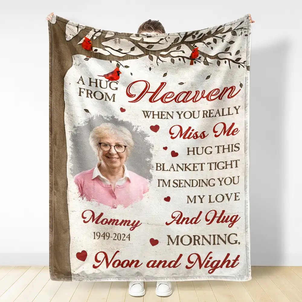 Custom Photo Memorial A Hug From Heaven - Personalized Fleece Blanket, Sherpa Blanket - Image 3