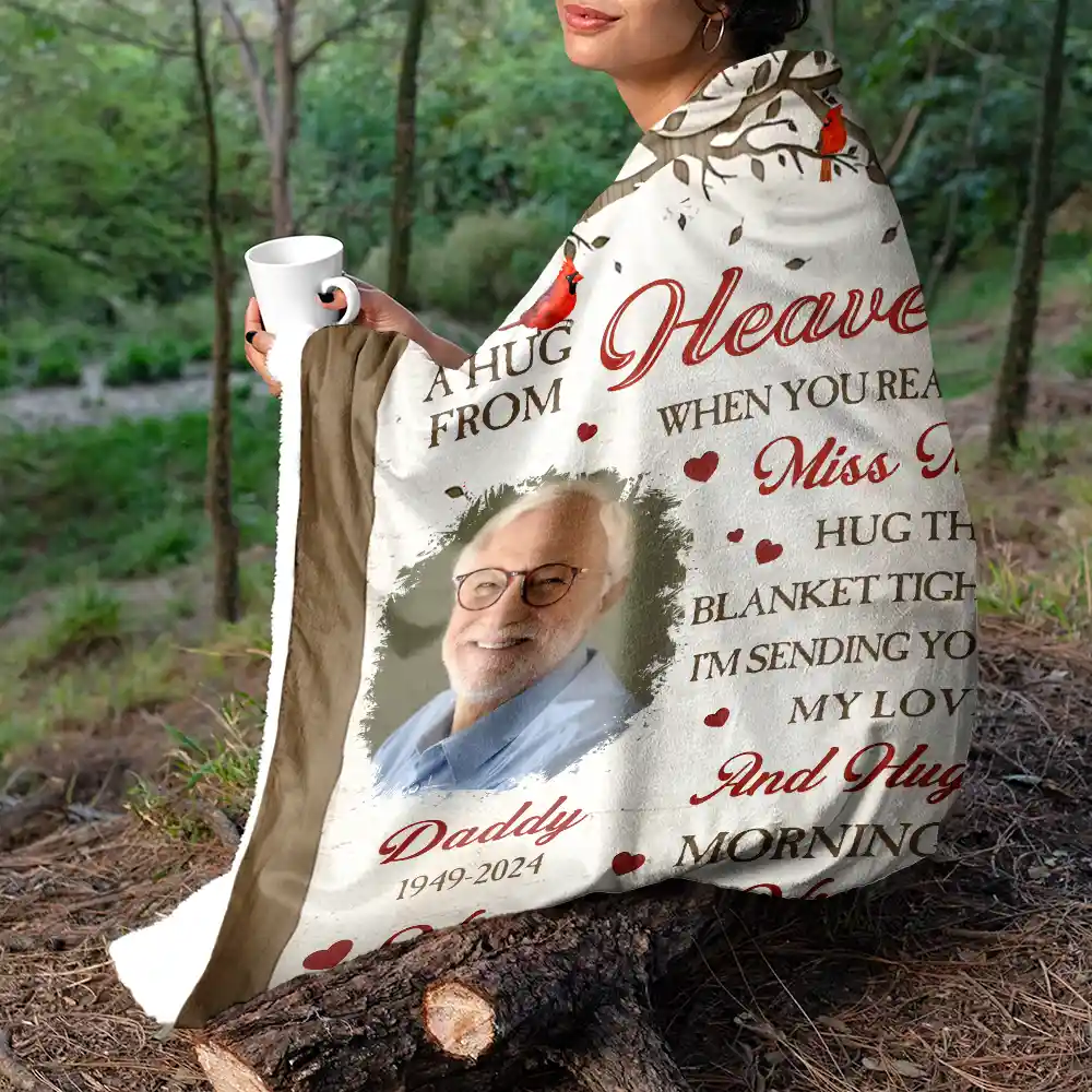 Custom Photo Memorial A Hug From Heaven - Personalized Fleece Blanket, Sherpa Blanket - Image 5