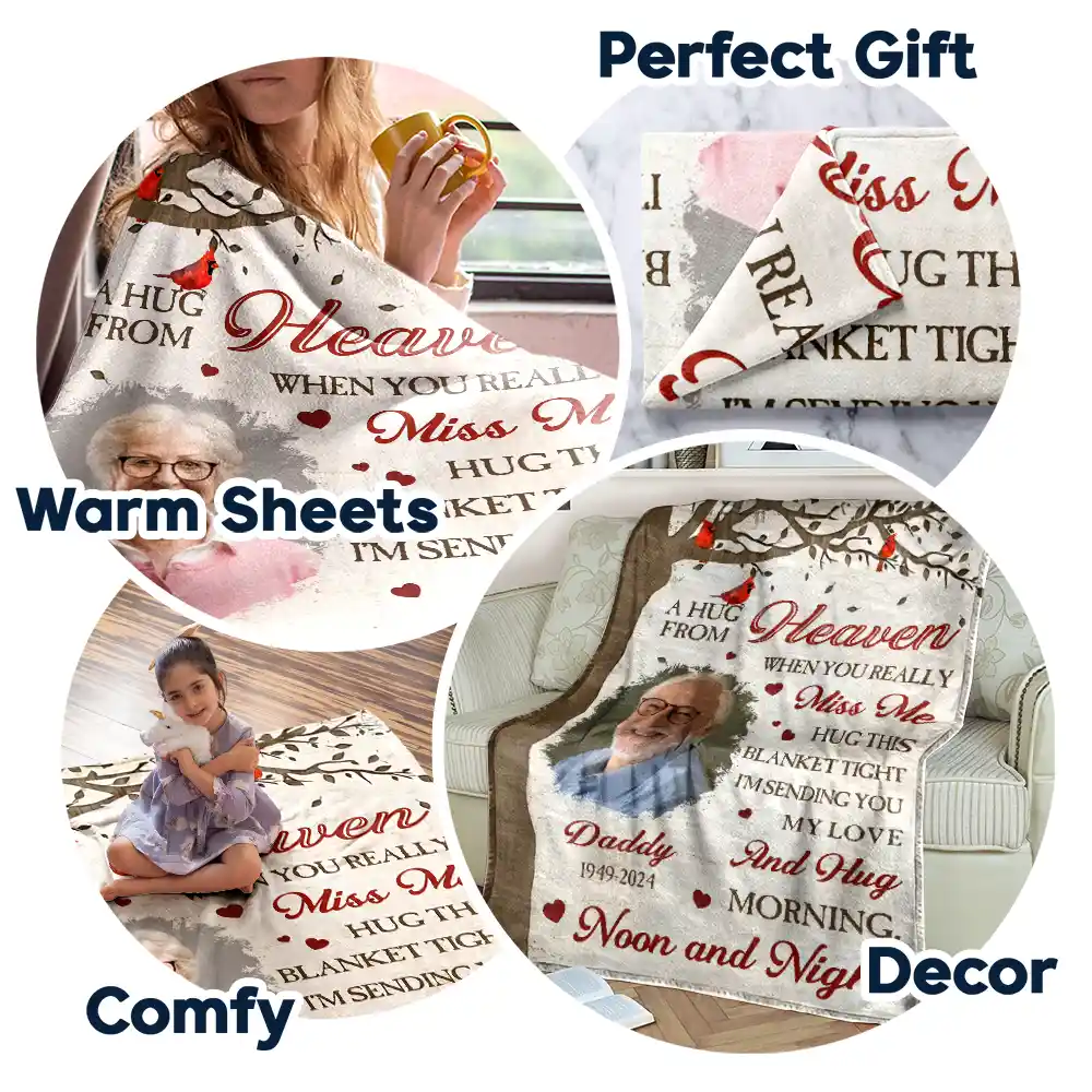 Custom Photo Memorial A Hug From Heaven - Personalized Fleece Blanket, Sherpa Blanket - Image 7