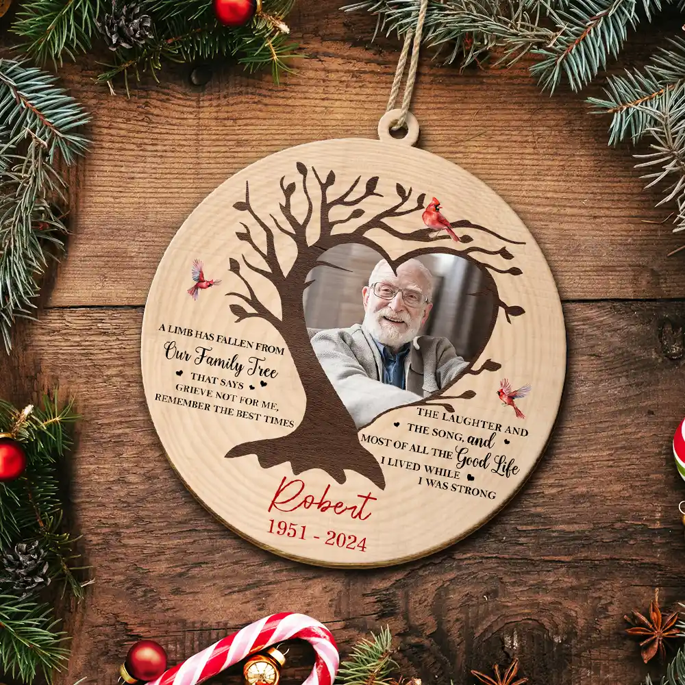 Custom Photo Memorial A Limb Has Fallen From Our Family Tree - Personalized Custom Shaped Wooden Ornament - Image 5