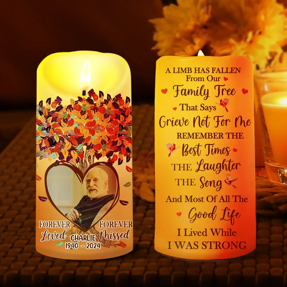 Custom Photo Memorial A Limb Has Fallen From Our Family Tree - Personalized Flameless LED Candle - Image 2