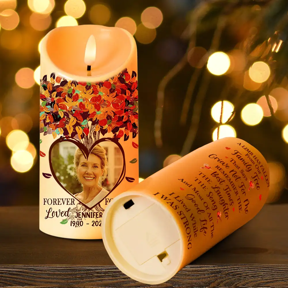 Custom Photo Memorial A Limb Has Fallen From Our Family Tree - Personalized Flameless LED Candle - Image 4
