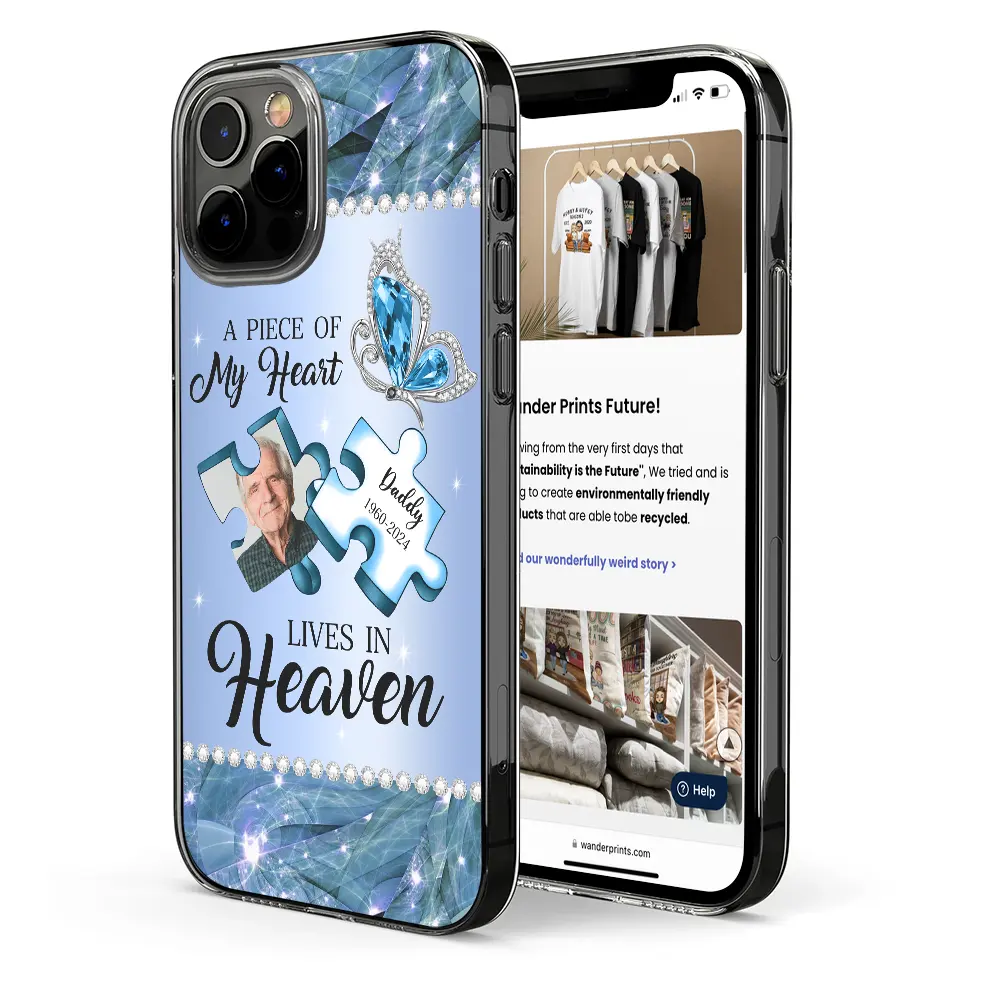 Custom Photo Memorial A Piece Of My Heart Lives In Heaven - Metal Effect Printed, Personalized Clear Phone Case - Image 2