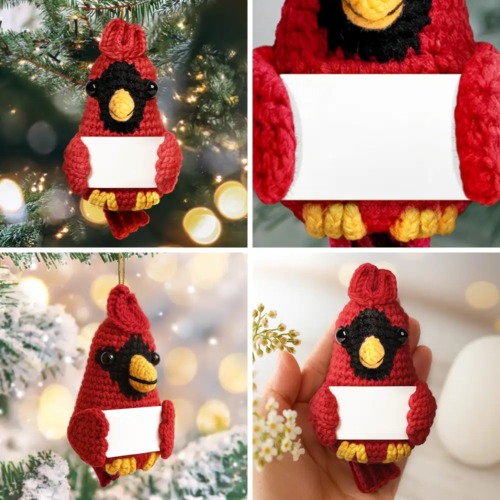 Custom Photo Memorial Although You Cannot See Me - Personalized Crochet Cardinal Bird Hanging Decoration - Image 7