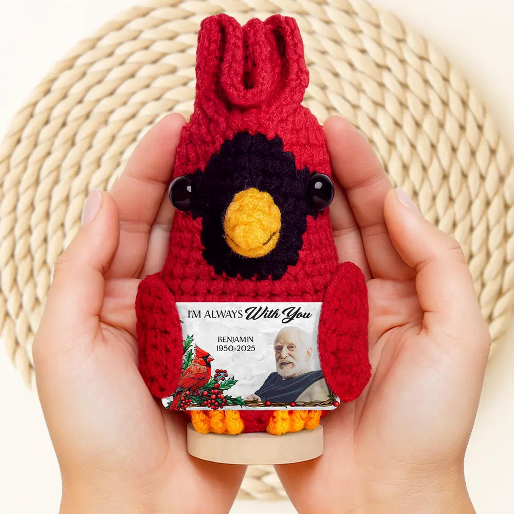 Custom Photo Memorial Although You Cannot See Me - Personalized Doll Crochet With Custom Card - Image 2