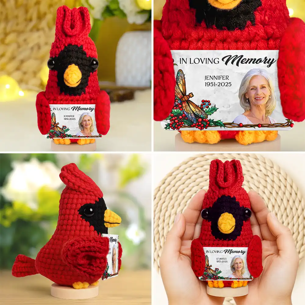 Custom Photo Memorial Although You Cannot See Me - Personalized Doll Crochet With Custom Card - Image 3