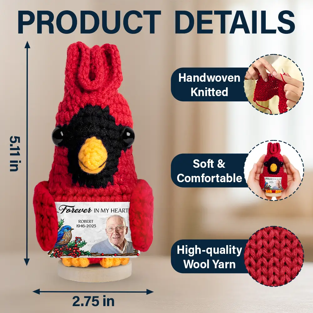 Custom Photo Memorial Although You Cannot See Me - Personalized Doll Crochet With Custom Card - Image 4