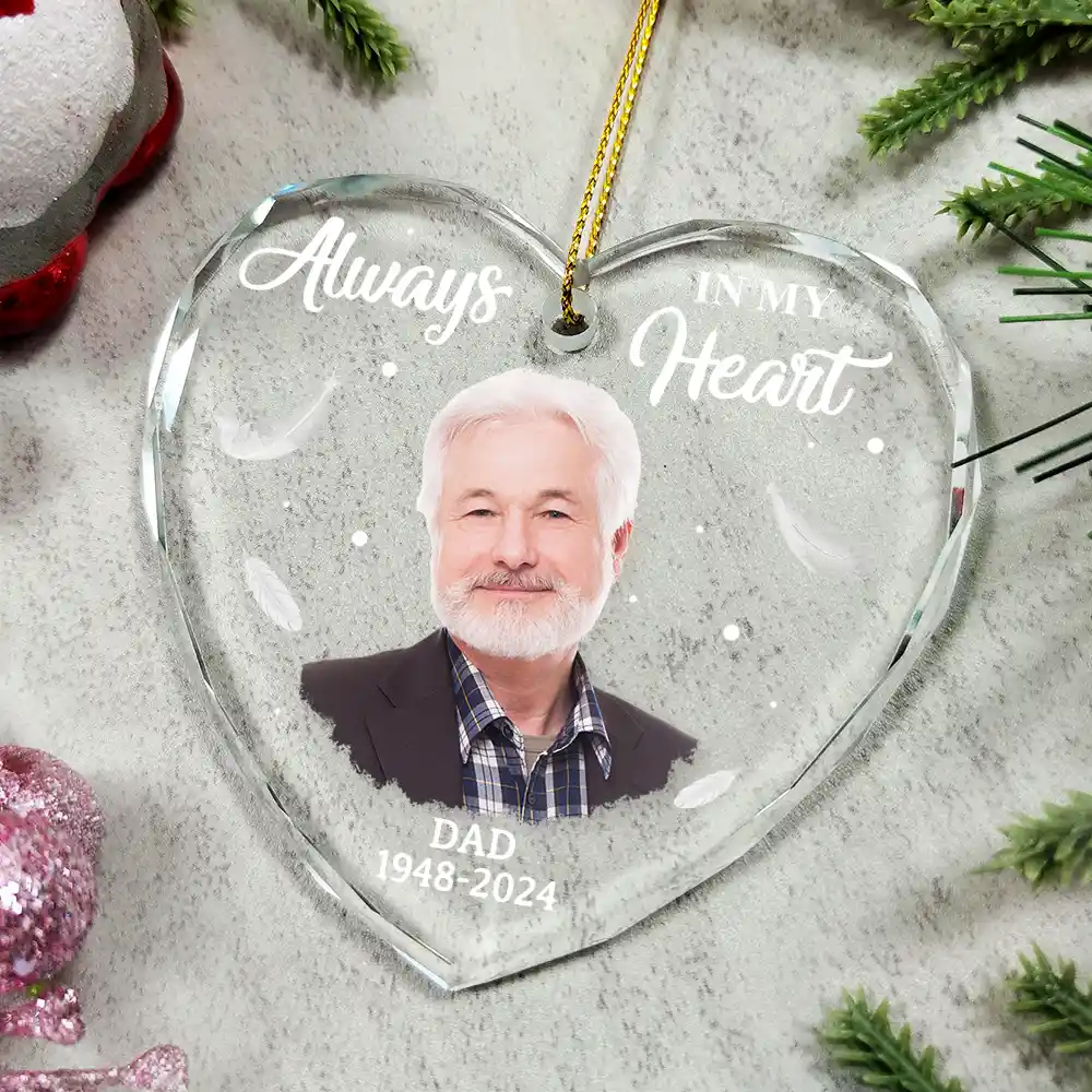 Custom Photo Memorial Always In Our Heart - Personalized Glass Ornament - Image 6