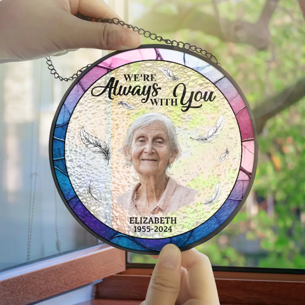 Custom Photo Memorial Always In Our Hearts - Personalized Stained Glass Window Hanging Suncatcher - Image 5