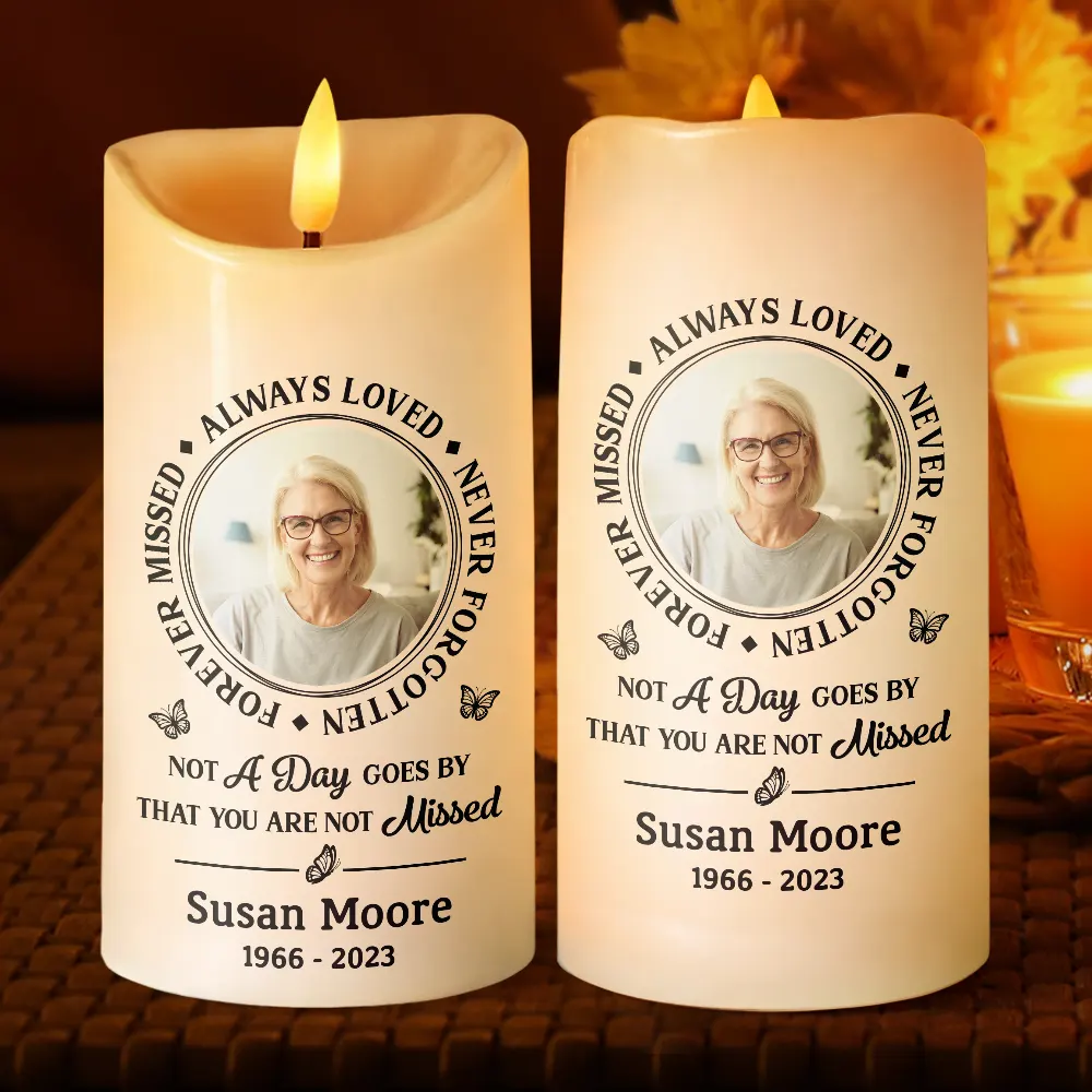Custom Photo Memorial Always Loved Never Forgotten - Personalised Flameless LED Candle - Image 2