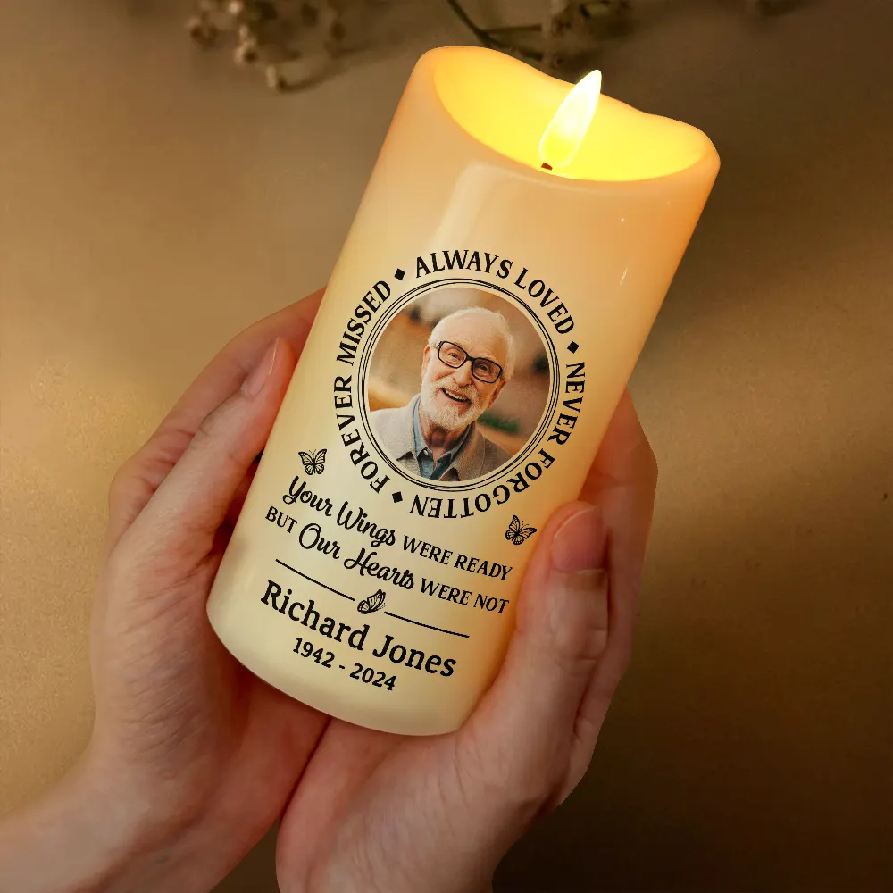 Custom Photo Memorial Always Loved Never Forgotten - Personalised Flameless LED Candle - Image 3