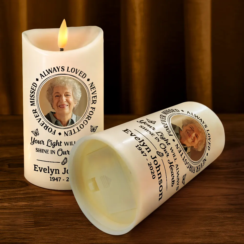 Custom Photo Memorial Always Loved Never Forgotten - Personalised Flameless LED Candle - Image 4