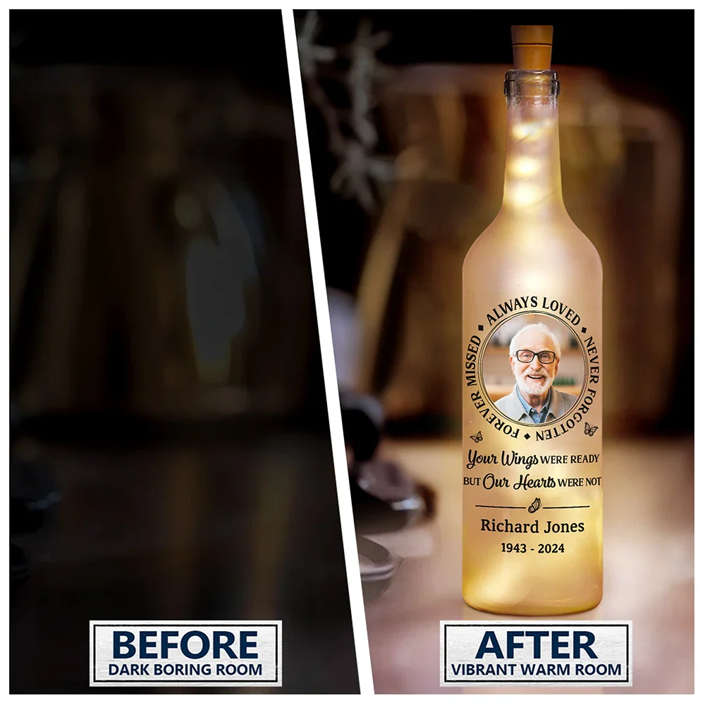Custom Photo Memorial Always Loved Never Forgotten - Personalized Bottle Light - Image 3