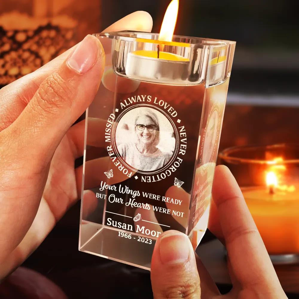 Custom Photo Memorial Always Loved Never Forgotten - Personalized Crystal Candle Holder - Image 4