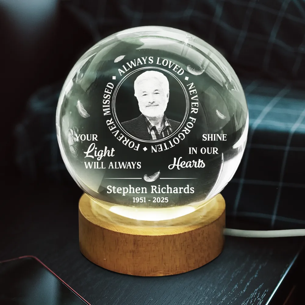 Custom Photo Memorial Always Loved Never Forgotten - Personalized Crystal Globe Lamp - Image 4